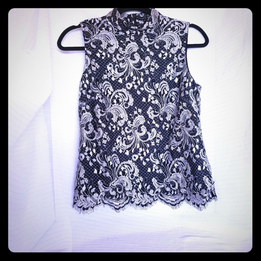 Talbots Petite Women's Sleeveless Lace Overlay Top